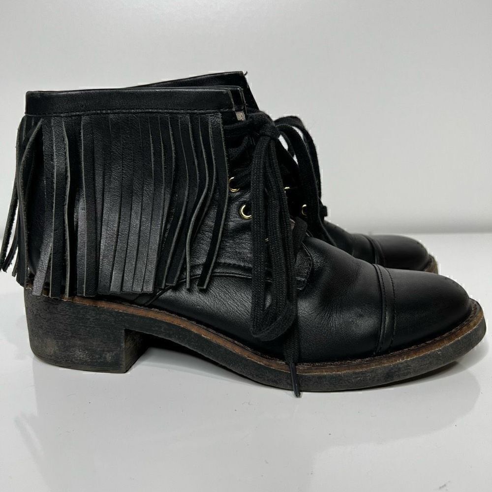 House of Harlow 1960 Black Cutler Leather Fringe Ankle Boots
